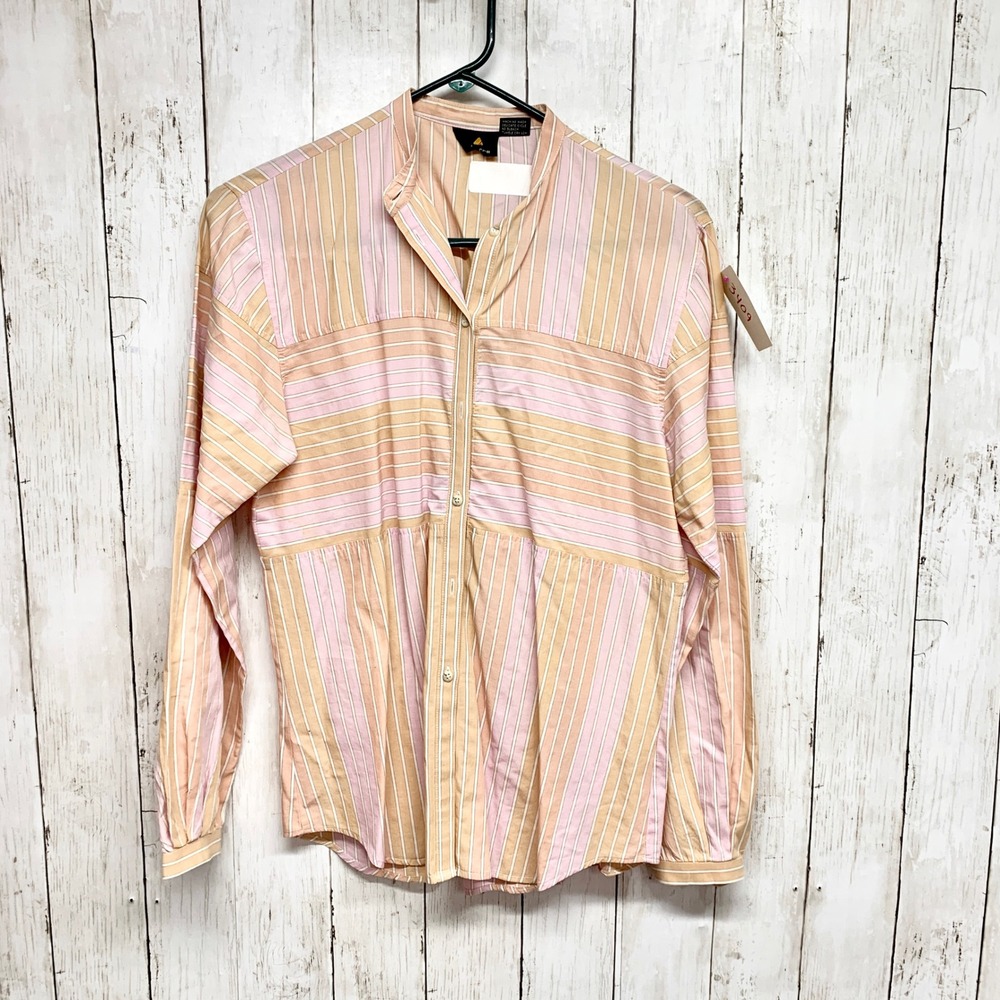 Liz Claiborne Vintage Striped Button Down Shirt Womens Size 6 Pink Orange Cotton